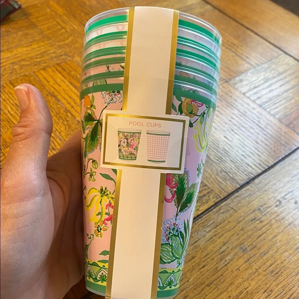 Lilly Pulitzer Pink and Green Floral Cups NWT